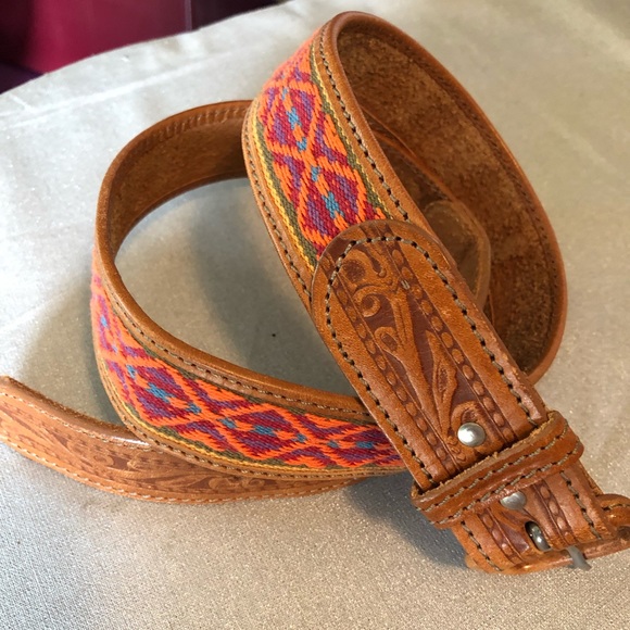 Accessories - Vintage boho embroidered leather belt